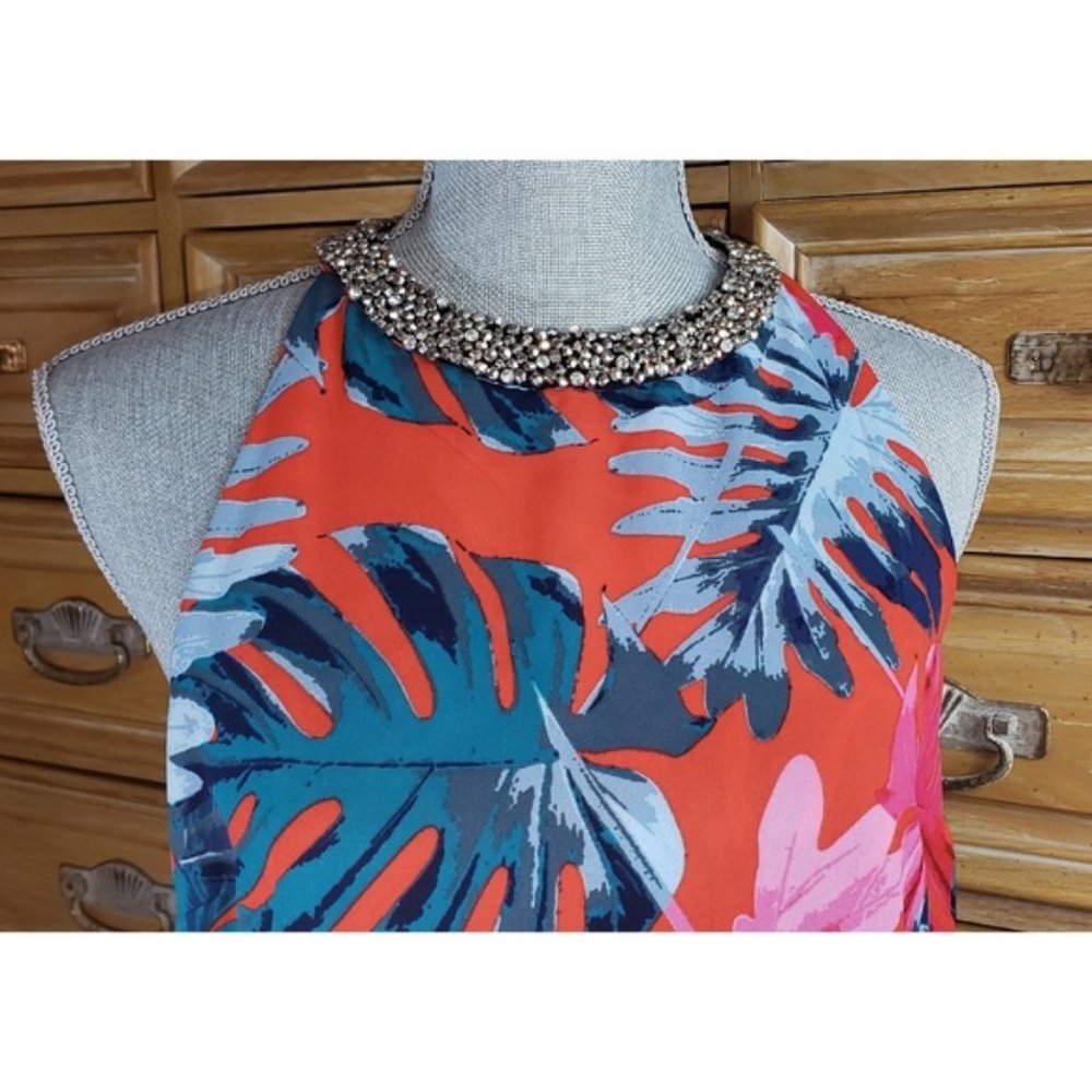 Jennifer Lopez Bright Palm Leaf Tank Top Blouse S - Picture 2 of 3